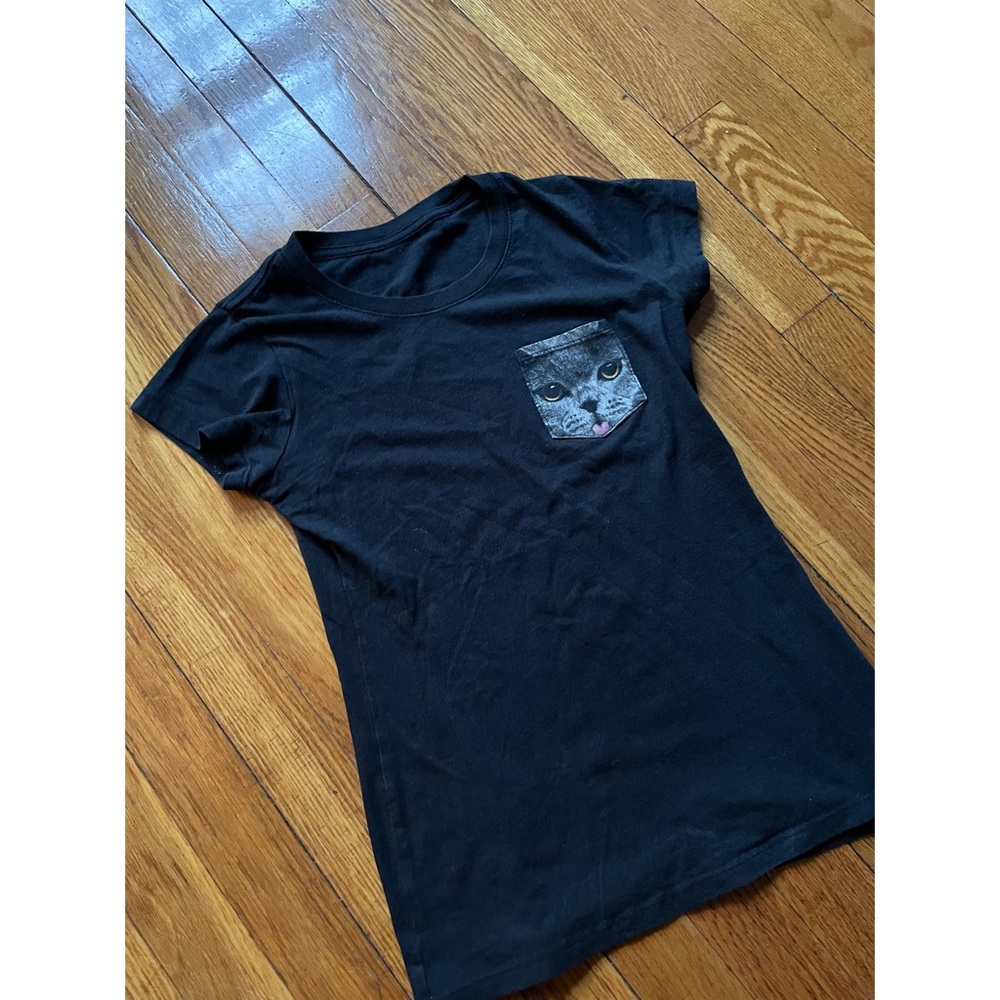 Cat Pocket | Black Stretch | Short Sleeve T-Shirt - Picture 5 of 6